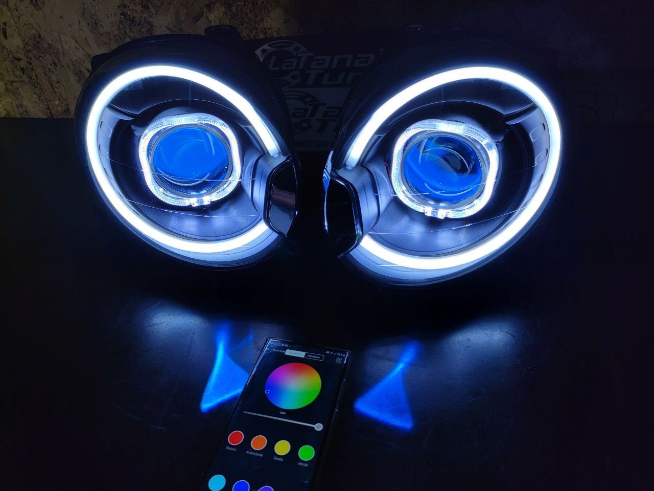 Coppia di fari Alogeni lenticolari BLACK BAD LOOK E STRIP LED - 500 Abarth - Extreme Italia