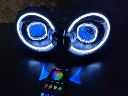 Coppia di fari Alogeni lenticolari BLACK BAD LOOK E STRIP LED - 500 Abarth - Extreme Italia