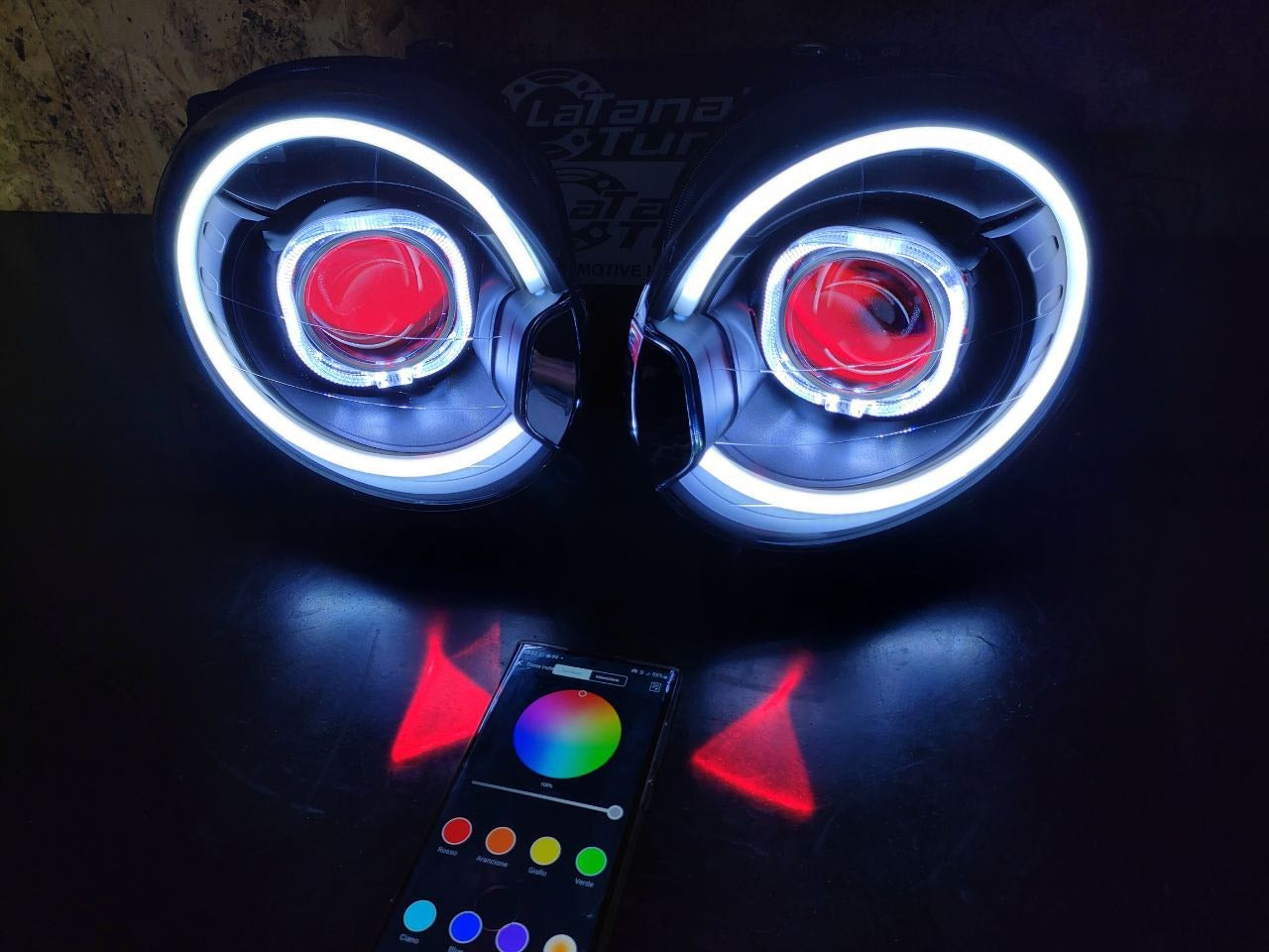Coppia di fari Alogeni lenticolari BLACK BAD LOOK E STRIP LED - 500 Abarth - Extreme Italia