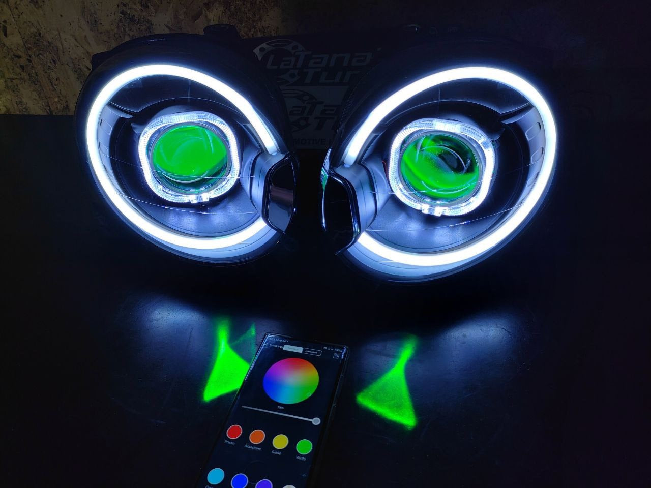 Coppia di fari Alogeni lenticolari BLACK BAD LOOK E STRIP LED - 500 Abarth - Extreme Italia